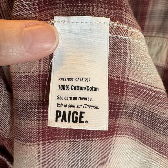 PAIGE Women's M Red Plaid Button Up Shirt Cotton Long Sleeve Soft Flannel Cozy - Picture 7 of 9